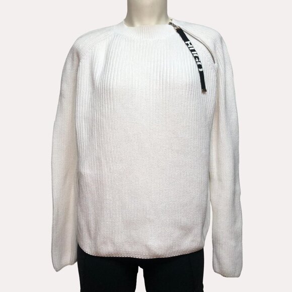 HUGO Shailey White Pullover Knit Ribbed Crew Neck Sweater Size Medium - Picture 2 of 13
